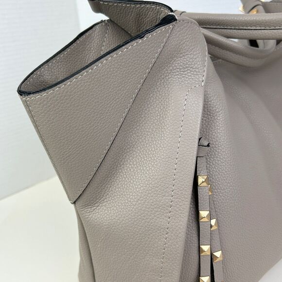 NWT LODIS Camilla Tote Shoulder Bag Ash Grey Taupe Leather Studded Zip Tassels - Picture 8 of 16